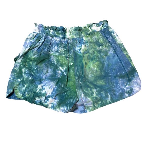 FRNCH Blue Green Tie Dye Paperbag Waist Cotton Shorts - Picture 4 of 5